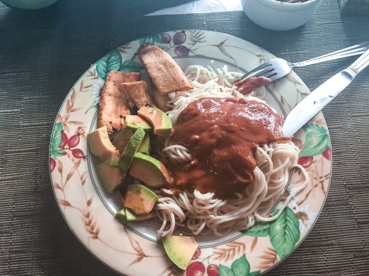 Spaghetti with a red sauce